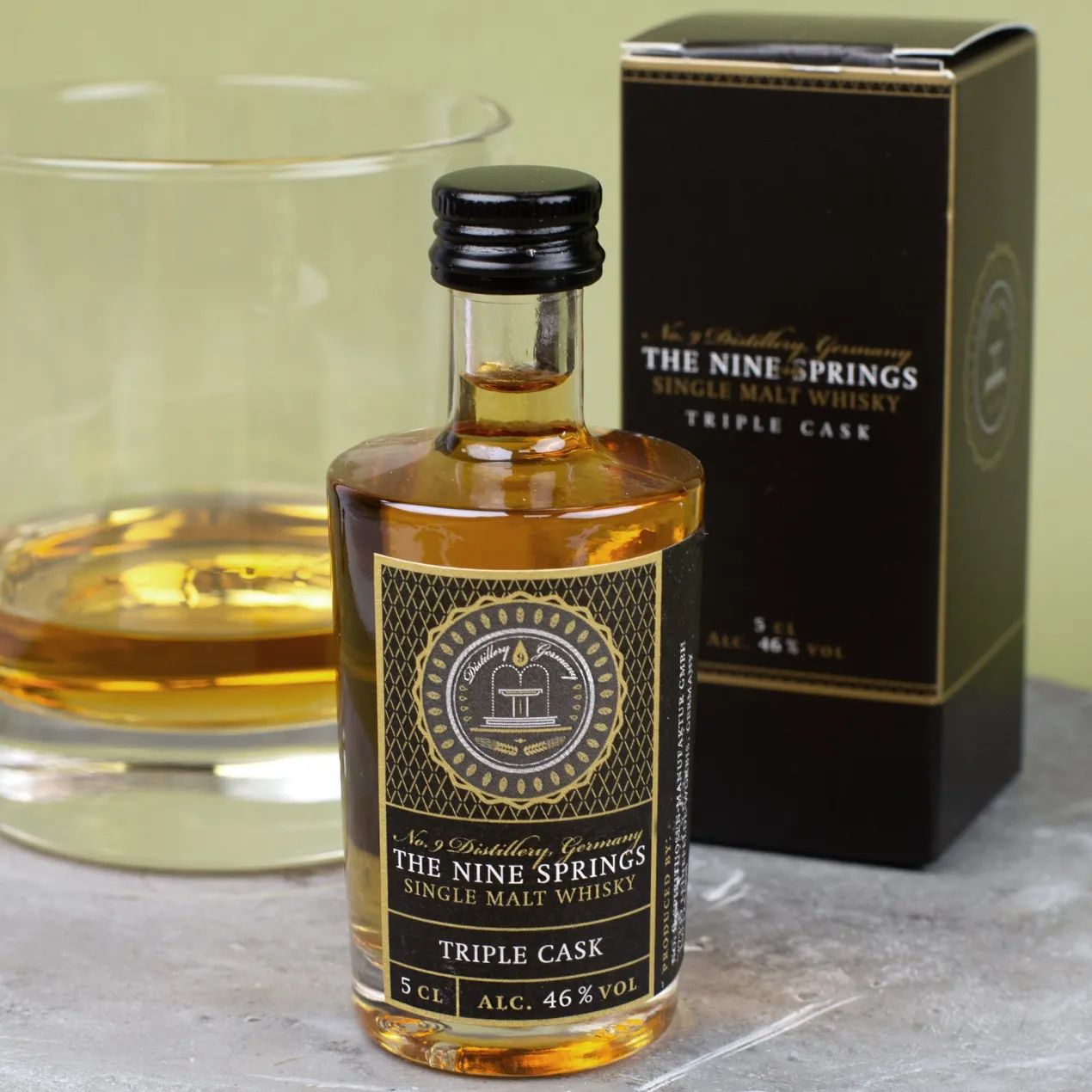 The Nine Springs - Triple Cask Single Malt Whisky aus dem Eichsfeld in Thüringen | Miniaturflasche