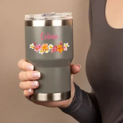 Thermobecher personalisiert mit Name und Blumen Motiv | Coffee to Go Becher als Geschenk für Frauen