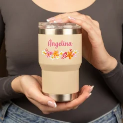 Thermobecher personalisiert mit Name und Blumen Motiv | Coffee to Go Becher als Geschenk für Frauen