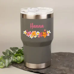 Thermobecher personalisiert mit Name und Blumen Motiv | Coffee to Go Becher als Geschenk für Frauen