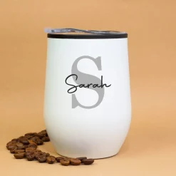 Thermobecher personalisiert mit Initiale & Name in schwarz oder weiß | Coffee to go Becher als Geschenk