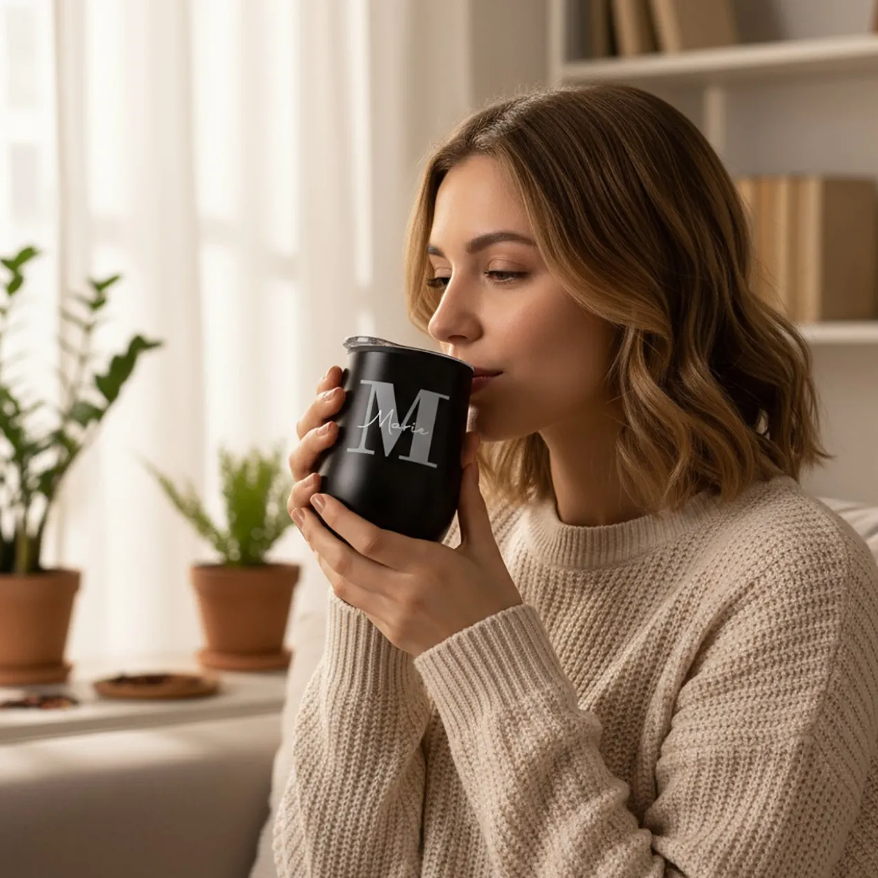 Thermobecher personalisiert mit Initiale & Name in schwarz oder weiß | Coffee to go Becher als Geschenk