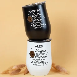 Thermobecher personalisiert mit Name und Spruch | Schwarz oder weiß | Coffee to go Becher als Geschenk