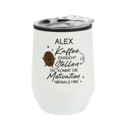 Thermobecher personalisiert mit Name und Spruch | Schwarz oder weiß | Coffee to go Becher als Geschenk
