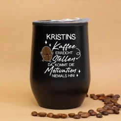 Thermobecher personalisiert mit Name und Spruch | Schwarz oder weiß | Coffee to go Becher als Geschenk