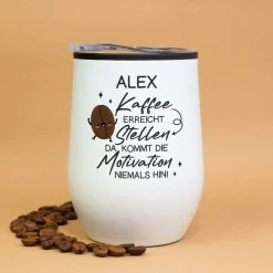 Thermobecher personalisiert mit Name und Spruch | Schwarz oder weiß | Coffee to go Becher als Geschenk