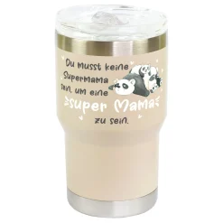 Thermobecher - Super Mama - mit Panda Motiv | Kaffeebecher Coffee to go 350ml für Muttertag in grau & beige