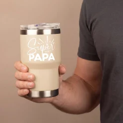 Thermobecher Super Papa aus Edelstahl & Keramik | Coffee to Go Geschenk zum Vatertag & Geburtstag