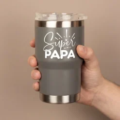 Thermobecher Super Papa aus Edelstahl & Keramik | Coffee to Go Geschenk zum Vatertag & Geburtstag