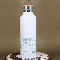 Thermosflasche mit Ihrem Wunschnamen in verschiedenen Schriftarten