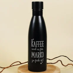 Thermosflasche mit Kaffeemotiv und Wunschtext