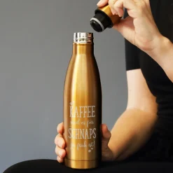 Thermosflasche mit Kaffeemotiv und Wunschtext