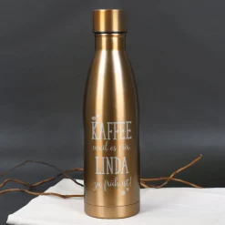 Thermosflasche mit Kaffeemotiv und Wunschtext