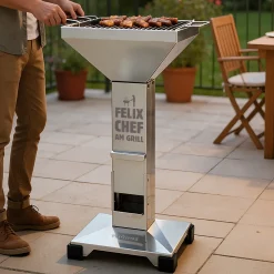 Thüros T2 Edelstahl Säulengrill für Holzkohle mit persönlicher Gravur | Hochwertiger Grill als Geschenk