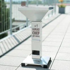 Thüros T2 Edelstahl Säulengrill für Holzkohle mit persönlicher Gravur | Hochwertiger Grill als Geschenk