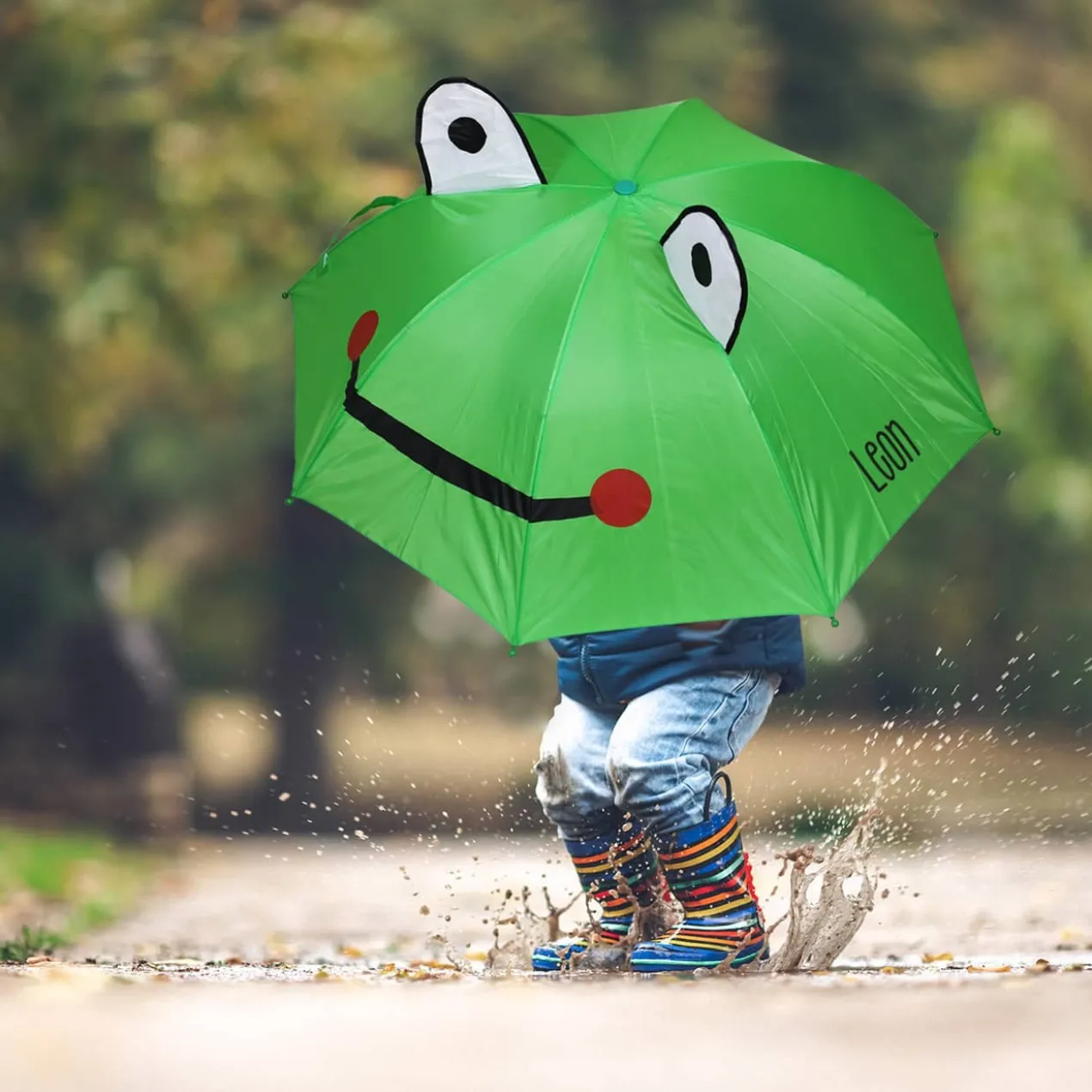 Tierischer Regenschirm für Kinder - Panda, Katze oder Frosch - mit Name