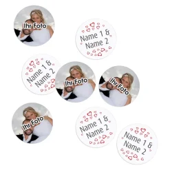 Tischdekoration zur Hochzeit - Fotokonfetti mit Namen und Herzen