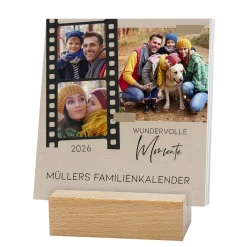 Tischkalender 2026 mit 3 Bilder pro Monat und Holzsockel