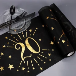 Tischläufer aus Vlies zum 20. Geburtstag - schwarz/gold