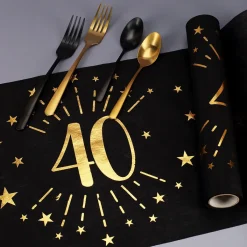 Tischläufer aus Vlies zum 40. Geburtstag - schwarz/gold