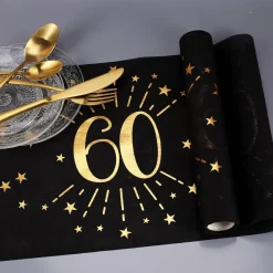 Tischläufer aus Vlies zum 60. Geburtstag - schwarz/gold