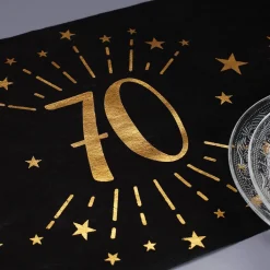 Tischläufer aus Vlies zum 70. Geburtstag - schwarz/gold