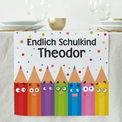 Tischläufer zur Einschulung personalisiert mit Name | Buntstifte | 2 Größen