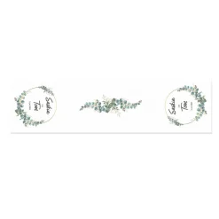 Tischläufer zur Hochzeit mit Eukalyptus-Motiv, Namen und Datum - in zwei Längen