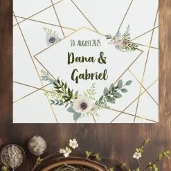 Tischläufer zur Hochzeit mit Namen, Datum & Blüten - in zwei Längen