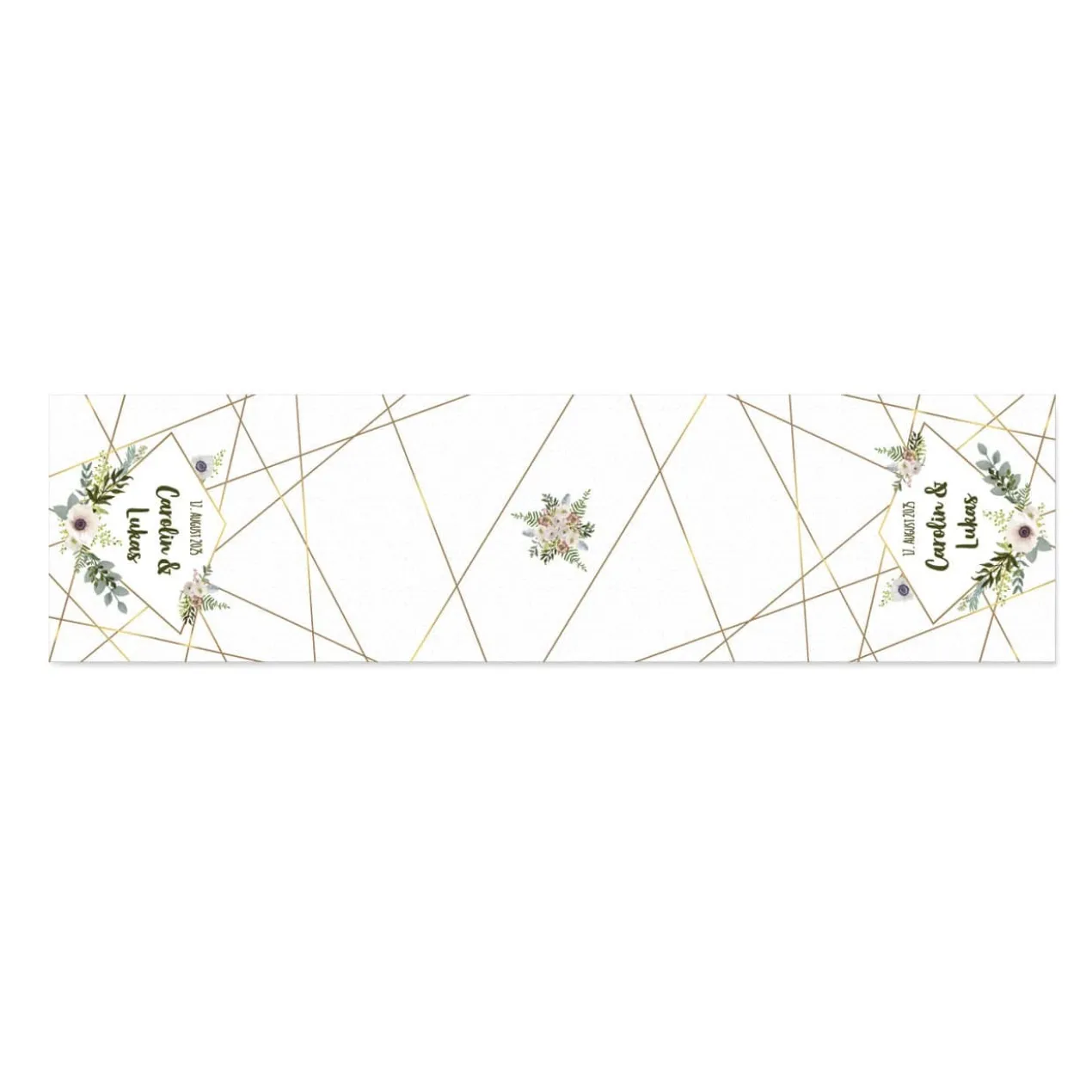 Tischläufer zur Hochzeit mit Namen, Datum & Blüten - in zwei Längen