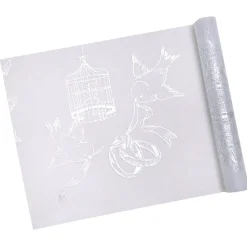 Tischläufer zur Hochzeit mit Taubenmotiv in Weiß