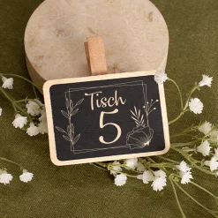 Tischnummer als Holztafel mit Klammer für Hochzeiten, Geburtstage & Feiern
