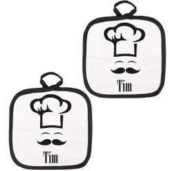 Topflappen 2er Set personalisiert mit Name | Kochmützen-Motiv