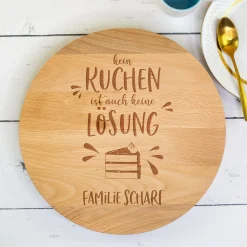 Tortenplatte drehbar aus Holz personalisiert mit Gravur | 30 cm | Kein Kuchen ist auch keine Lösung