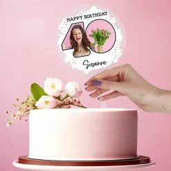 Tortentopper - Happy Birthday- für Ihr Wunschalter mit Foto und Namensaufdruck