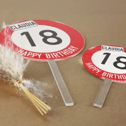 Tortentopper - Verkehrszeichen - aus Acryl mit Name und Alter bedruckt