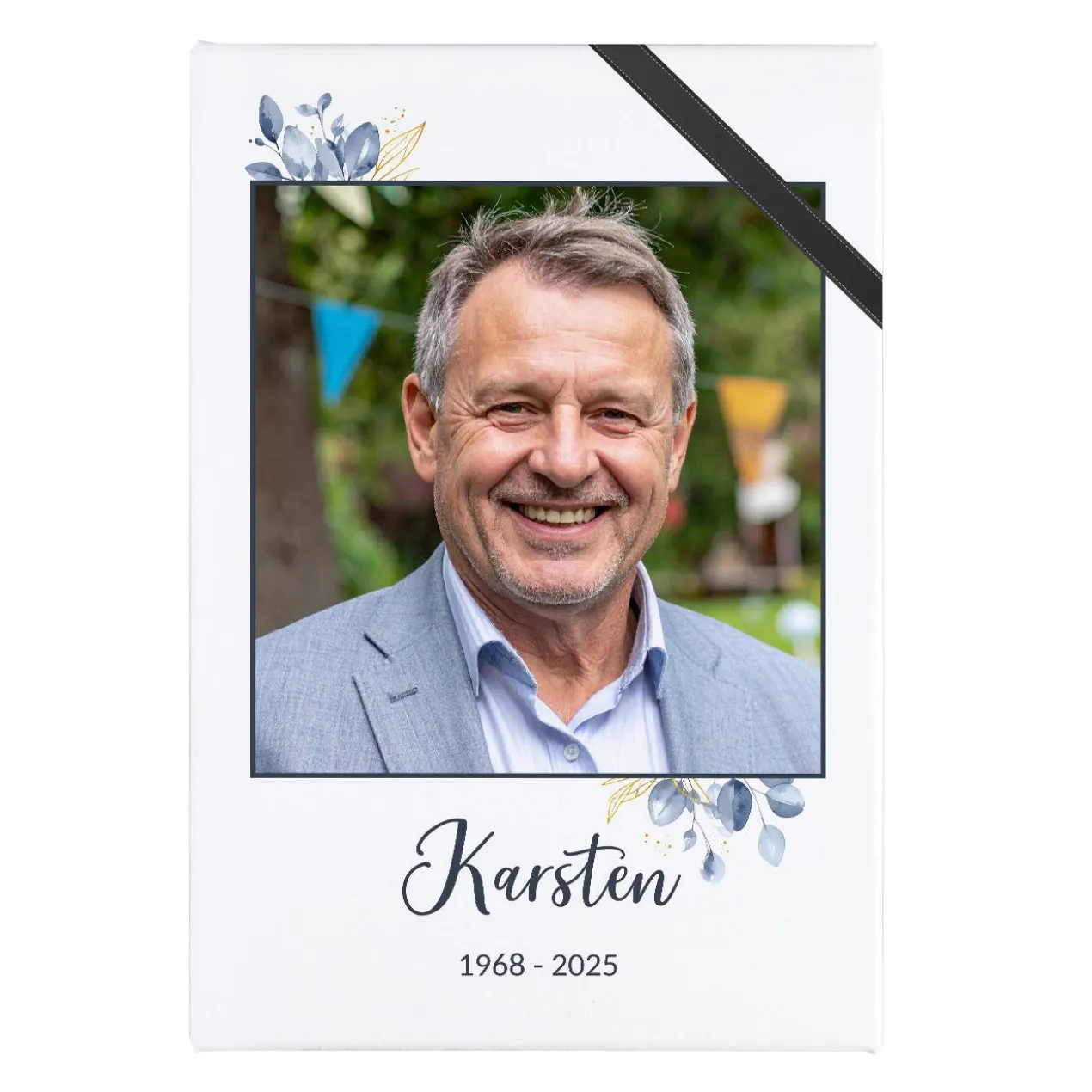Trauer Leinwand für Beerdigungen mit Foto, Name & Datum | Personalisierbar