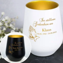 Trauerwindlicht - In stillem Gedenken an - mit betenden Händen und Name