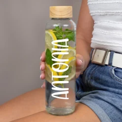 Trinkflasche aus Glas mit Name personalisiert | Nachhaltige Flasche als Geschenk für Sport & Freizeit