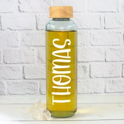 Trinkflasche aus Glas mit Name personalisiert | Nachhaltige Flasche als Geschenk für Sport & Freizeit