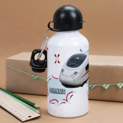 Trinkflasche für Kinder mit Zug-Motiv personalisiert mit Name | Metall | 500ml