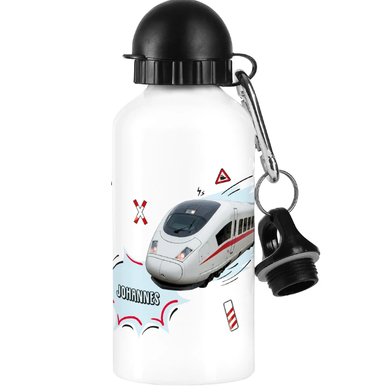 Trinkflasche für Kinder mit Zug-Motiv personalisiert mit Name | Metall | 500ml