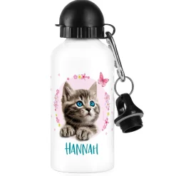 Trinkflasche mit Baby-Katze und Namensaufdruck