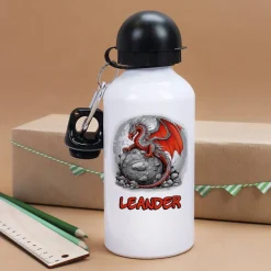 Trinkflasche mit Drachen-Motiv und Wunschname