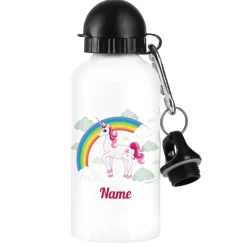 Trinkflasche mit Einhorn, Regenbogen und Name