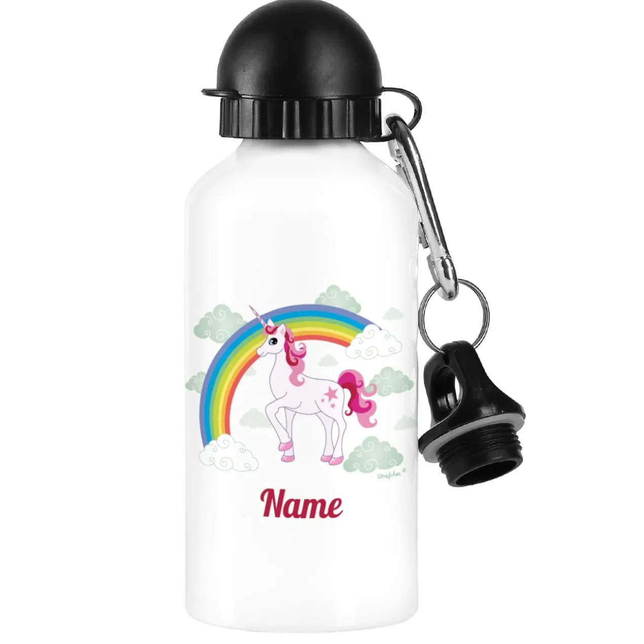 Trinkflasche mit Einhorn, Regenbogen und Name
