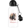 Trinkflasche mit Pferde-Motiv, Blüten, Name und verschiedenen Verschlüssen