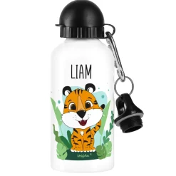 Trinkflasche mit Tigermotiv und Namensaufdruck