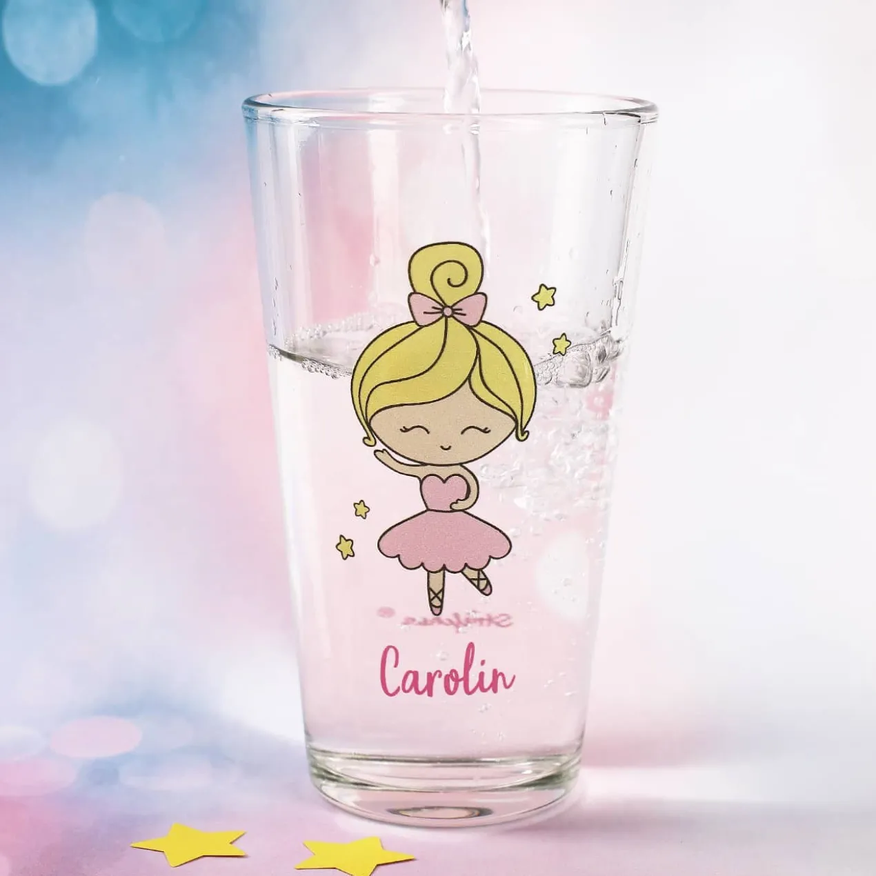 Trinkglas bedruckt mit Ballerina und Wunschname