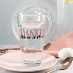 Trinkglas - Danke - mit Ihrem Wunschtext in blau oder rosa